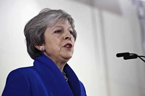 Die britische Premierministerin Theresa May spricht während einer Pressekonferenz — Stockfoto