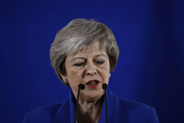 Британський прем'єр-міністр Тереза може говорити під час прес-сповіді — стокове фото