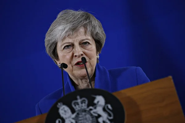Britse eerste minister Theresa May spreekt tijdens een pers confere — Stockfoto