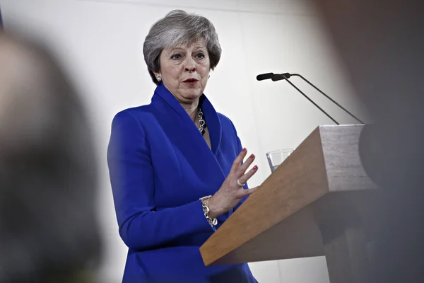 British Prime Minister Theresa May speaks during a press confere — Stock Photo, Image