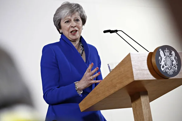 British Prime Minister Theresa May speaks during a press confere — Stock Photo, Image