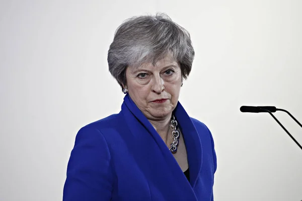 Il primo ministro britannico Theresa May parla durante una conferenza stampa — Foto Stock