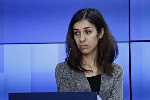 Federica Mogherini - Nadia Murad - Conferenza stampa di Denis Mukwege — Foto Stock