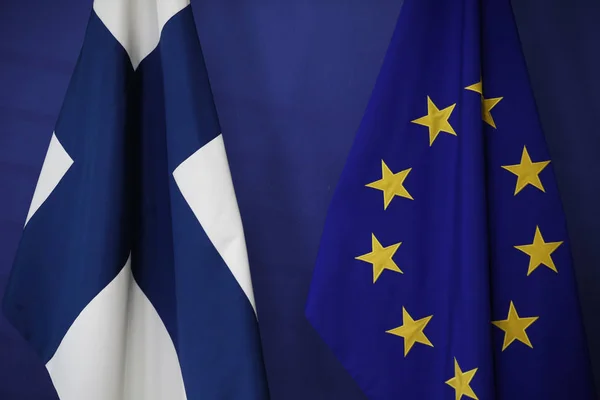 Brussel België Maart 2018 Europese Vlag Vlag Van Finland Kantoren — Stockfoto