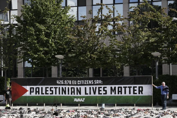 Palestinska liv Matter monument framför EU-rådet, br — Stockfoto