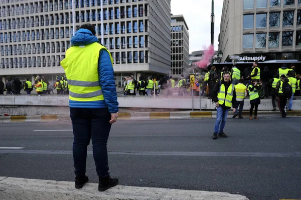 Protest żółte kamizelki w Brukseli — Zdjęcie stockowe