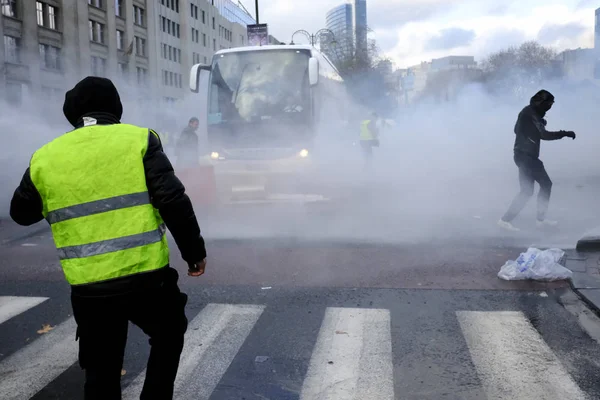 Жовті жилети протесту в Брюсселі — стокове фото