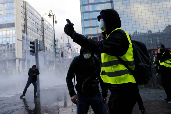 Protest żółte kamizelki w Brukseli — Zdjęcie stockowe