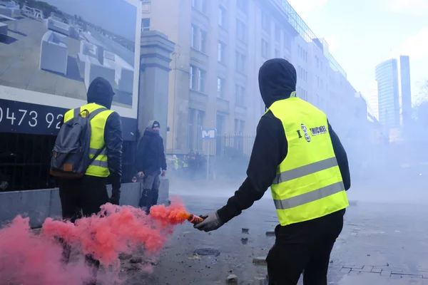 Sárga mellények Protest Brüsszelben — Stock Fotó