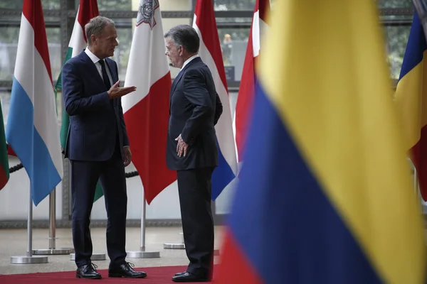 哥伦比亚共和国总统胡安·曼努埃尔·桑托斯，布鲁塞 — 图库照片