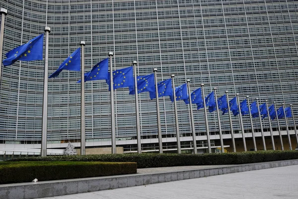 Europeiska Flaggor Flik Vinden Utanför Högkvarter Bryssel Belgien Den Oktober — Stockfoto