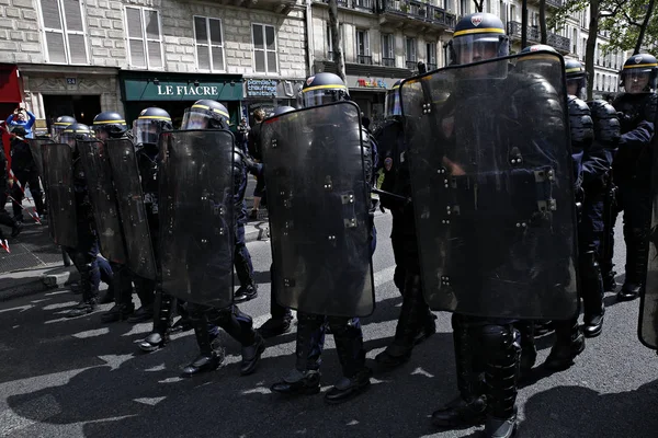 Demonstrații Ciocnit Poliția Timpul Unei Demonstrații Membrilor Sindicatelor Mișcării Gilets — Fotografie, imagine de stoc