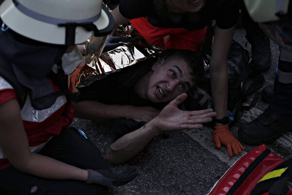 Tension between police and demonstrators who attend a protest against the G-20 summit in Hamburg, Germany on Jul. 7, 2017  