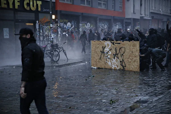 Almanya Nın Hamburg Daki Zirvesine Karşı Protesto Yapan Polis Göstericiler — Stok fotoğraf