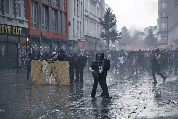 Tension Police Demonstrators Who Attend Protest Summit Hamburg Germany Jul — Stock Photo, Image