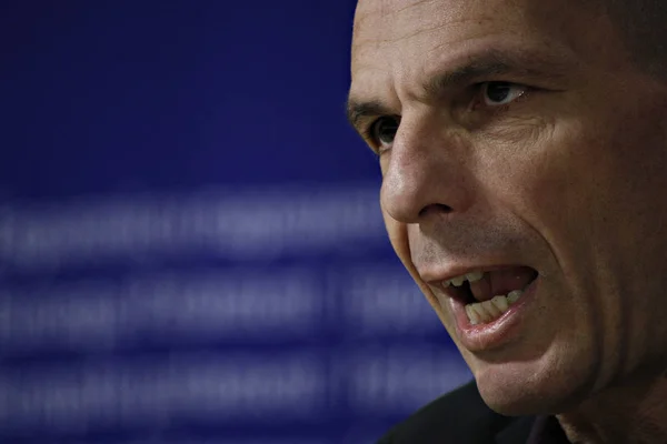 Ministro Finanzas Grecia Yanis Varoufakis Eurodiputado Alemán Fabio Masi Gue — Foto de Stock