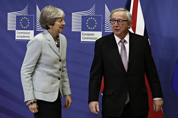 Egyesült Királyság Miniszterelnök Európai Bizottság Elnöke Jean Claude Juncker Találkozója — Stock Fotó
