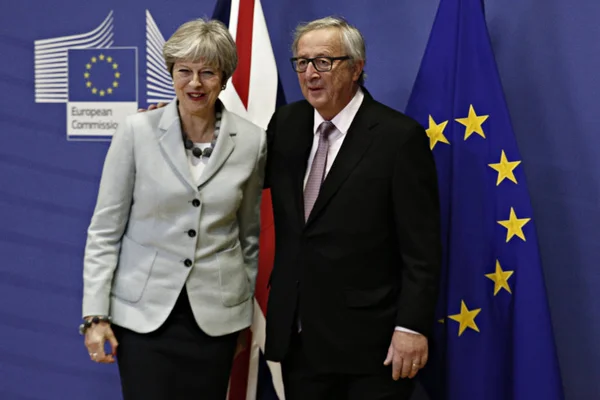Egyesült Királyság Miniszterelnök Európai Bizottság Elnöke Jean Claude Juncker Találkozója — Stock Fotó