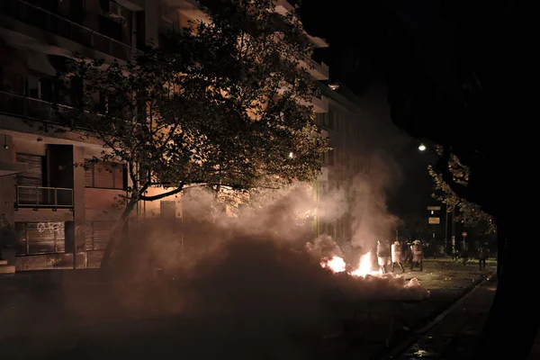 Aktivistler Molotof Kokteyller Atmak Politeknik Yıldönümü Ralli Sonra Isyan Polisi — Stok fotoğraf