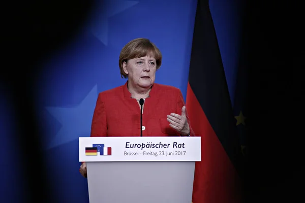 Tysklands Förbundskansler Angela Merkel Vänster Och Frankrikes President Emmanuel Macron — Stockfoto