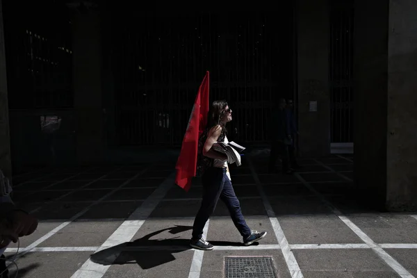 Demonstranti Podílejí Demonstraci Proti Plánovaným Vládním Reformám Které Omezí Zaměstnance — Stock fotografie