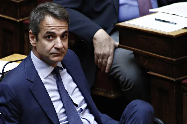 Presidente Nueva Democracia Kyriakos Mitsotakis Asiste Debate Sala Plenaria Del — Foto de Stock