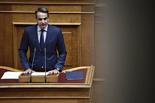 Presidente Nueva Democracia Kyriakos Mitsotakis Asiste Debate Sala Plenaria Del — Foto de Stock