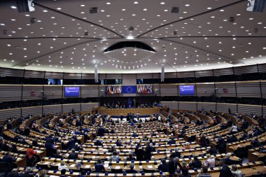 Plenary room of the European Parliament in Brussels, Belgium in Brussels, Belgium on April 26, 2017 clipart