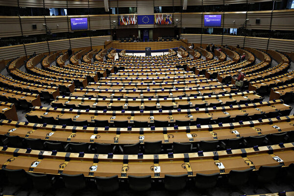 Plenary room of the European Parliament in Brussels, Belgium in Brussels, Belgium on April 26, 2017.