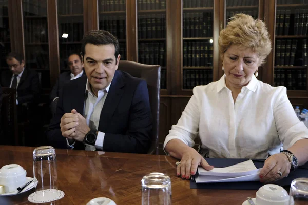 Rencontre Entre Premier Ministre Grec Alexis Tsipras Les Parties Prenantes — Photo