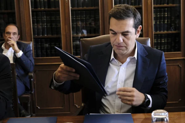 Rencontre Entre Premier Ministre Grec Alexis Tsipras Les Parties Prenantes — Photo