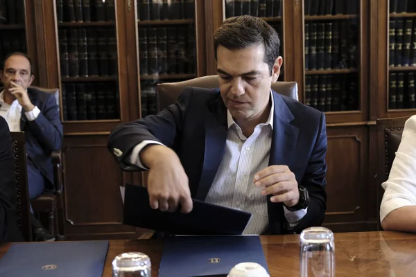 Rencontre Entre Premier Ministre Grec Alexis Tsipras Les Parties Prenantes — Photo