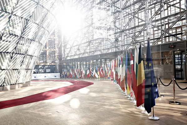 Bruselas Bélgica Abril 2017 Banderas Construcción Del Consejo Durante Cumbre — Foto de Stock