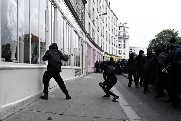 Paris Feance Junho 2016 Antifascistas Entraram Confronto Com Polícia Choque — Fotografia de Stock