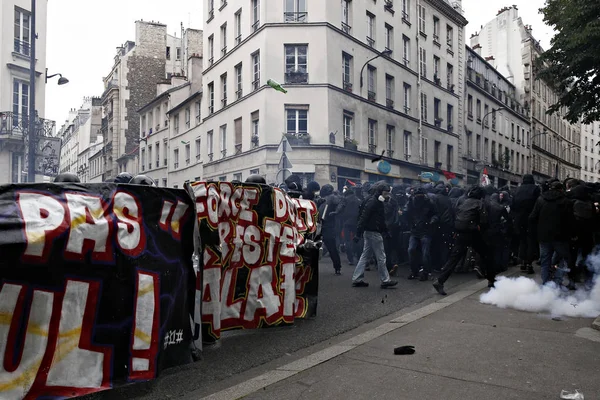 Paris Feance Juni 2016 Antifasis Bentrok Dengan Polisi Huru Hara — Stok Foto