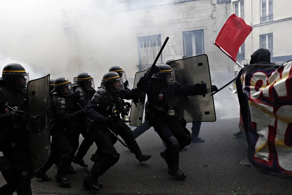 Paris Feance Junho 2016 Antifascistas Entraram Confronto Com Polícia Choque — Fotografia de Stock