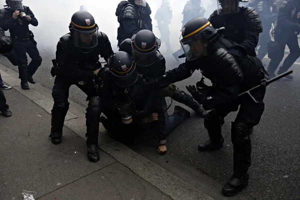 Paris Feance Junho 2016 Antifascistas Entraram Confronto Com Polícia Choque — Fotografia de Stock