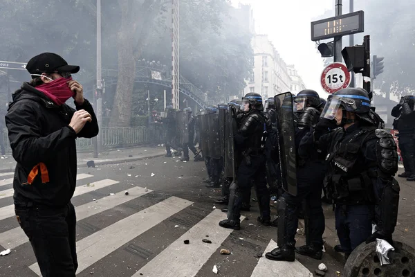 Paris Feance Junho 2016 Antifascistas Entraram Confronto Com Polícia Choque — Fotografia de Stock