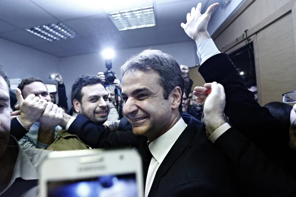 Kyriakos Mitsotakis Reacciona Mientras Elige Nuevo Presidente Del Partido Nueva — Foto de Stock