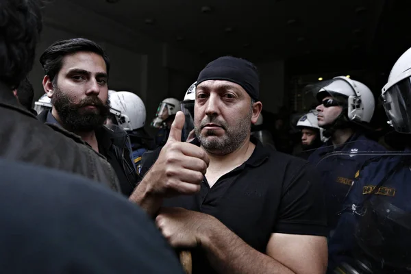 Griekse Boeren Uit Regio Kreta Botsen Met Politie Tijdens Een — Stockfoto
