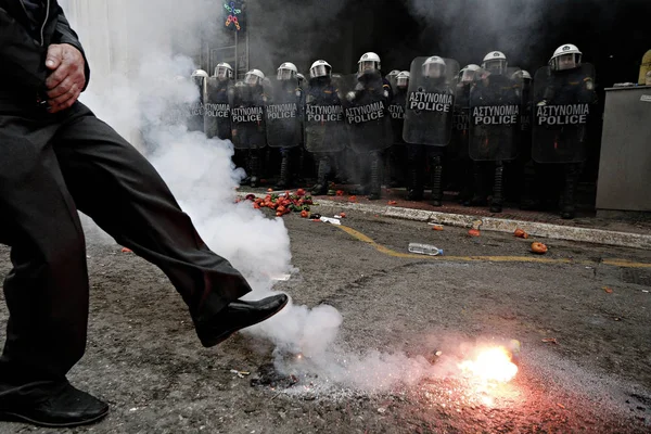 Agricultores Gregos Região Creta Entram Confronto Com Polícia Durante Protesto — Fotografia de Stock