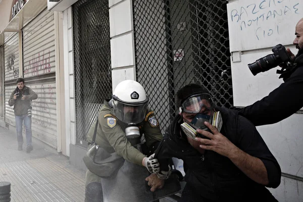 Grekiska Bönder Från Regionen Kreta Kollidera Med Polisen Protest Mot — Stockfoto