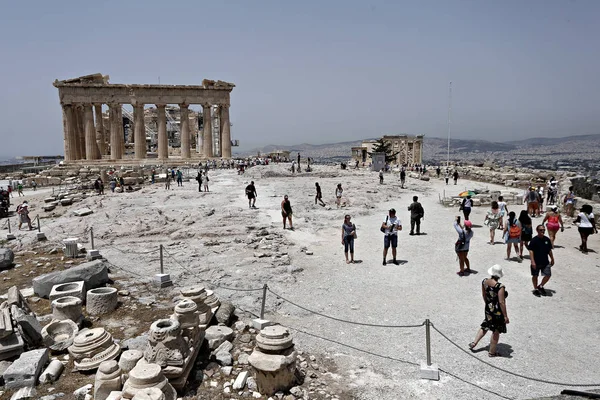 Touristen Besuchen Den Akropolis Hügel Athens Griechenland Jun 2016 — Stockfoto