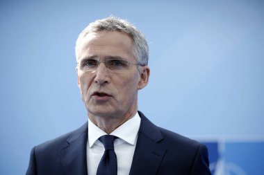 NATO Genel Sekreteri Jens Stoltenberg, Brüksel 'deki NATO zirvesinin ilk gününde 11 Temmuz 2018, Belçika 'da geldi. 