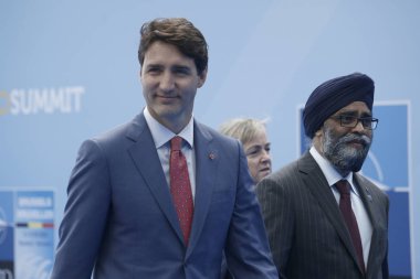  Kanada Başbakanı Justin Trudeau, Brüksel 'deki NATO zirvesinin 1. günü için geldi, Belçika, 11 Temmuz, 2018. 