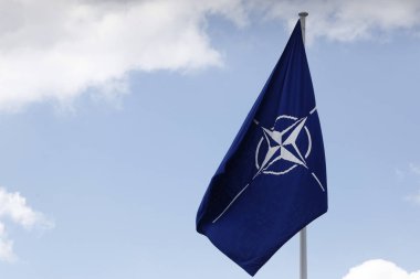 NATO zirvesinin açılış töreni öncesinde NATO resmi tribün genel görüşü, Brüksel 'deki NATO Karargahı, Belçika, 11 Temmuz 2018.