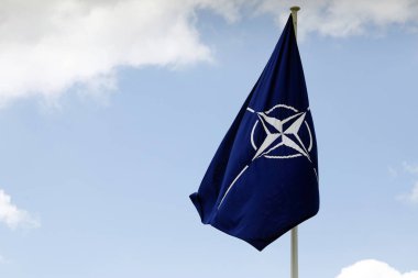NATO zirvesinin açılış töreni öncesinde NATO resmi tribün genel görüşü, Brüksel 'deki NATO Karargahı, Belçika, 11 Temmuz 2018.