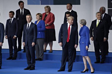 Heads of governments of member countries of NATO at the opening ceremony of NATO summit 2018 in front of NATO headquarters in Brussels, Belgium on July 11, 2018.  clipart