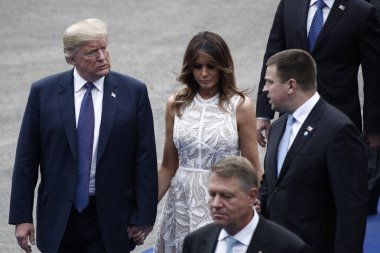 ABD Başkanı Donald Trump ve ABD First Lady'si Melania Trump, 11 Temmuz 2018'de Belçika'nın başkenti Brüksel'deki Parc du Cinquantenaire'de iş yemeğine geliyor..