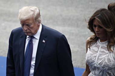 ABD Başkanı Donald Trump ve ABD First Lady'si Melania Trump, 11 Temmuz 2018'de Belçika'nın başkenti Brüksel'deki Parc du Cinquantenaire'de iş yemeğine geliyor..